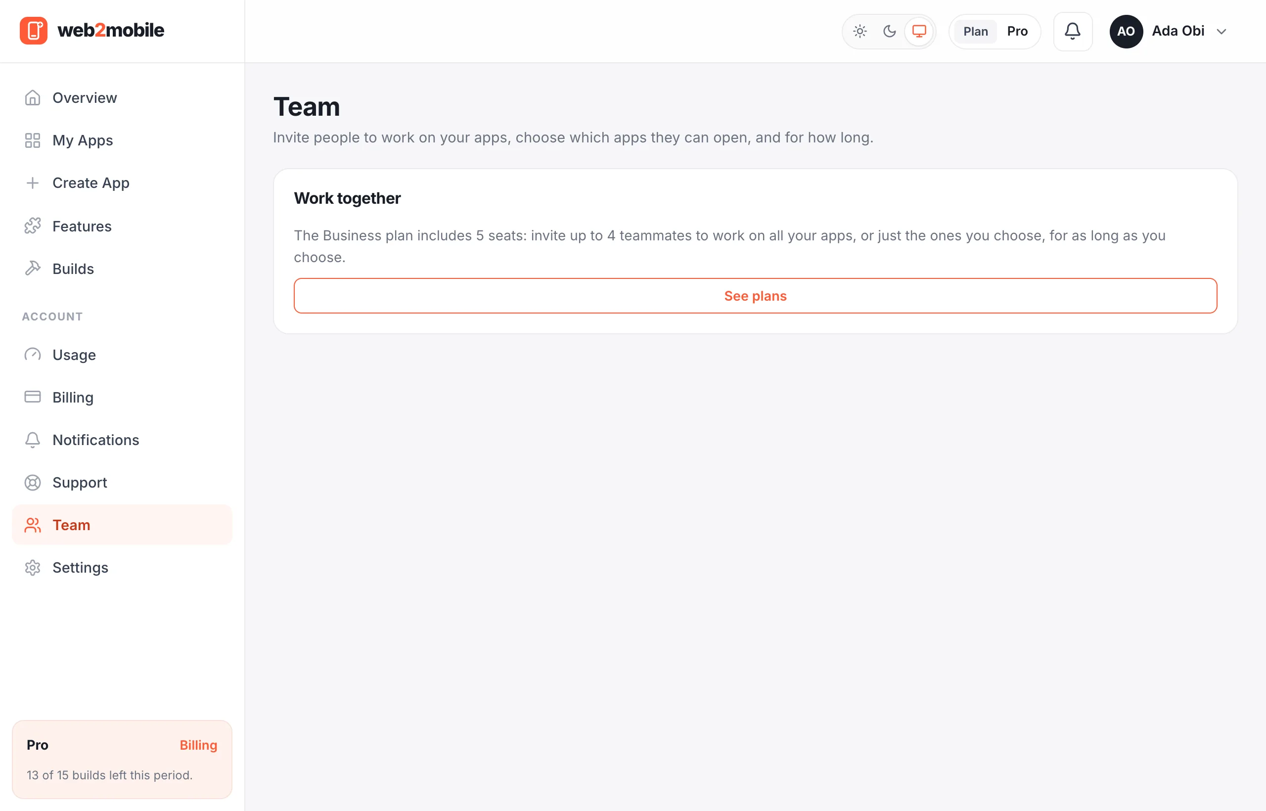 The Team page